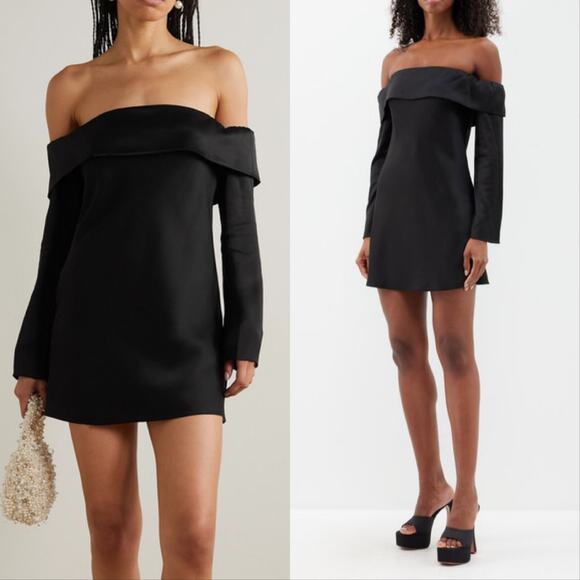 Reformation Dresses & Skirts - Reformation Maves Satin Off the Shoulder Mini Dress Black